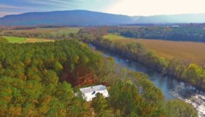 drone view of hiwassee river weddings in the fall